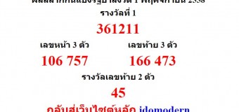 หวยออกงวด 1 พฤศจิกายน 2558 (1-11-58) หวยงวดล่าสุด ผลสลากกินแบ่งรัฐบาล